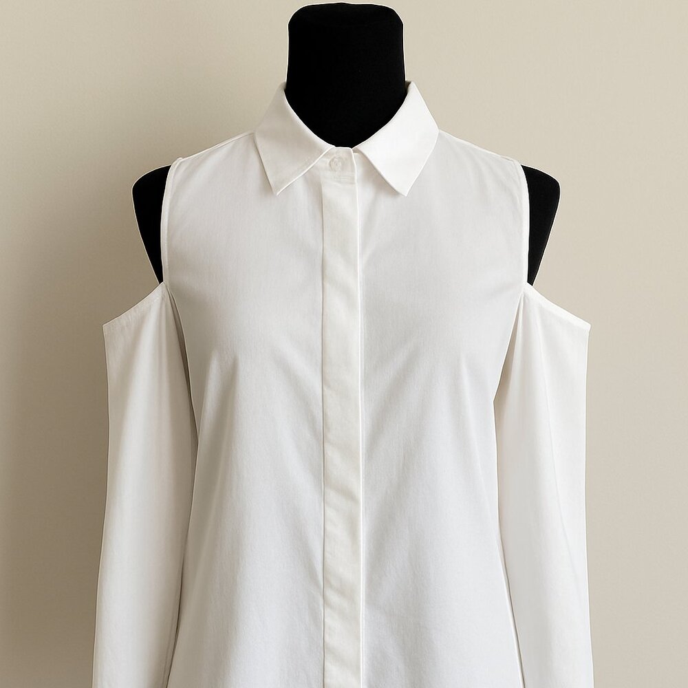 ZARA Basic White Cold Shoulder Button-Down Shirt Size XS – Minimalist